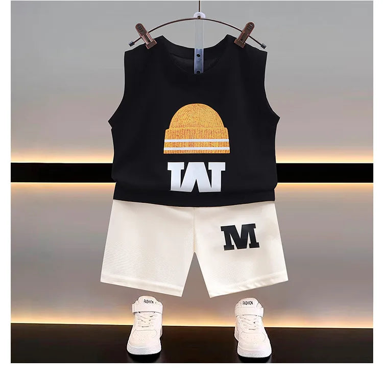 Summer New Children's Vest Set Boys Sleeveless Top Shorts Summer Two-piece Kids Clothing Vest T-shirt +shorts Pants 2pcs/set