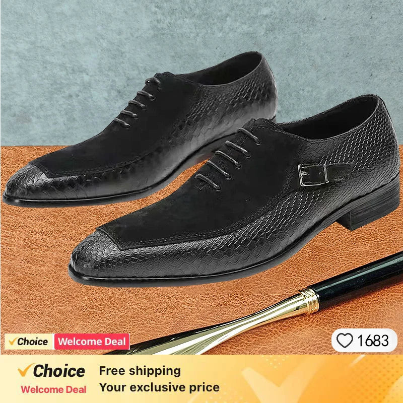 Fashion Italian Plus Size Men Dress Shoes Retro Genuine Leather Crocodile Grain Party Wedding Slippers Shoes Men
