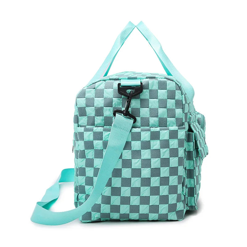 Fashion Large Capacity Checkerboard Pattern Duffle Handbag, Lightweight Travel Luggage Storage Bag, Portable Sports Fitness Bag