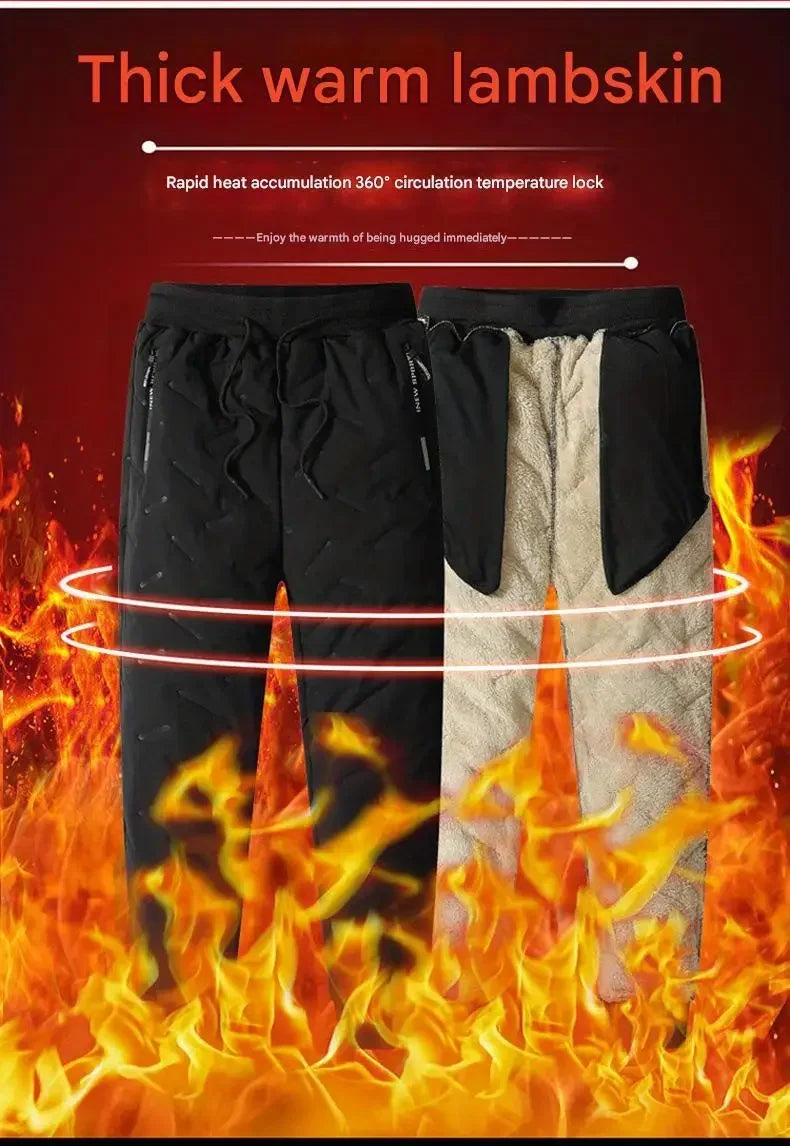 Winter Sweatwear Men Plush Thick Fleece Sweatpant Lambswool Thermal Trousers Casual Pants Waterproof Windproof Warm Cotton Pants