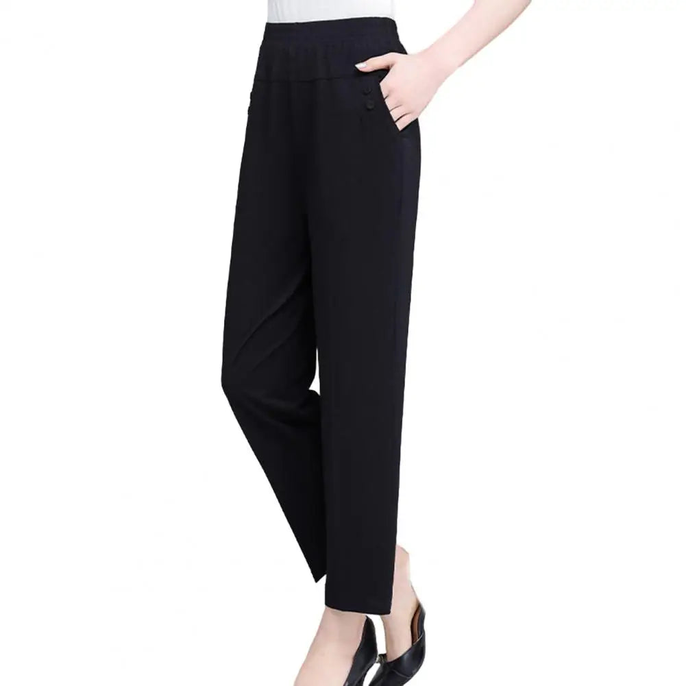 Lady Summer Ice Silk Thin Casual Cropped Pants Middle-aged Elderly Loose High Waisted Elastic Waist Women Pants Casual Trousers