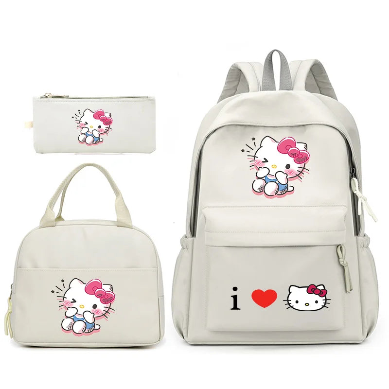 3pcs/Set Hello Kitty Backpack with Lunch Bag for Teenagers Student School Bags Casual Comfortable Travel Set