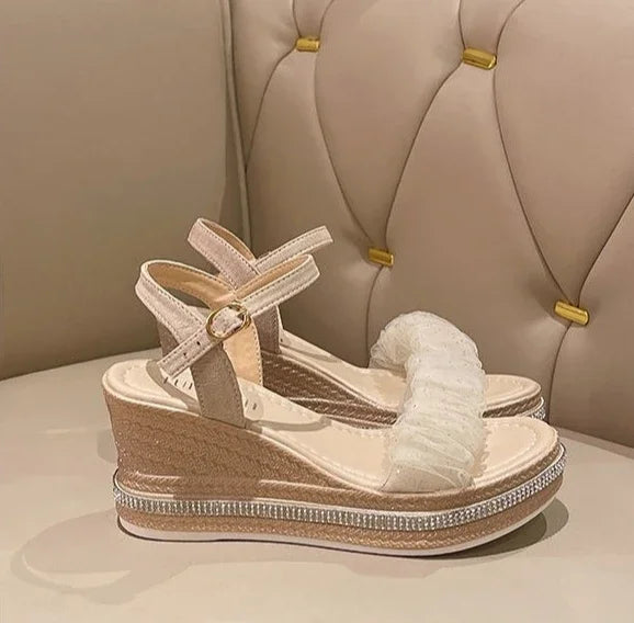 Sandals for Women Wedges Heel Rhinestones Woman Shoes Anti Slip Hot 2025 Luxury Vip Comfort Sandal Comfortable and Elegant Shoe
