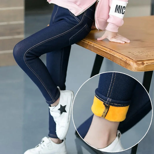 Teenage Winter Warm Pants for Children Kids Girls Fleece Bootcuts Jeans
