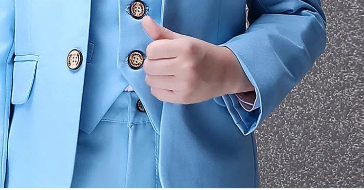 Children Sky Blue Photograph Suit Flower Boys Wedding Dress Kids Tuxedo Evening Party Wear Teenager Graduation Birthday Costume