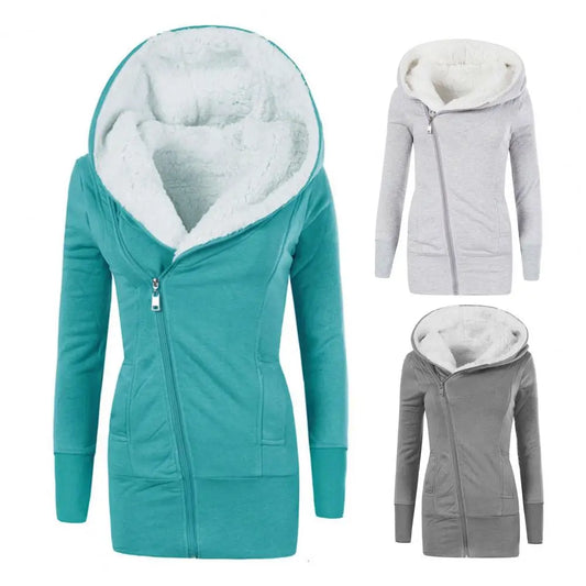 Women Fleece Long Hoodie Winter Jacket European And American Women's Winter Thick Warm Lamb Wool Hooded Mid Length Jacket