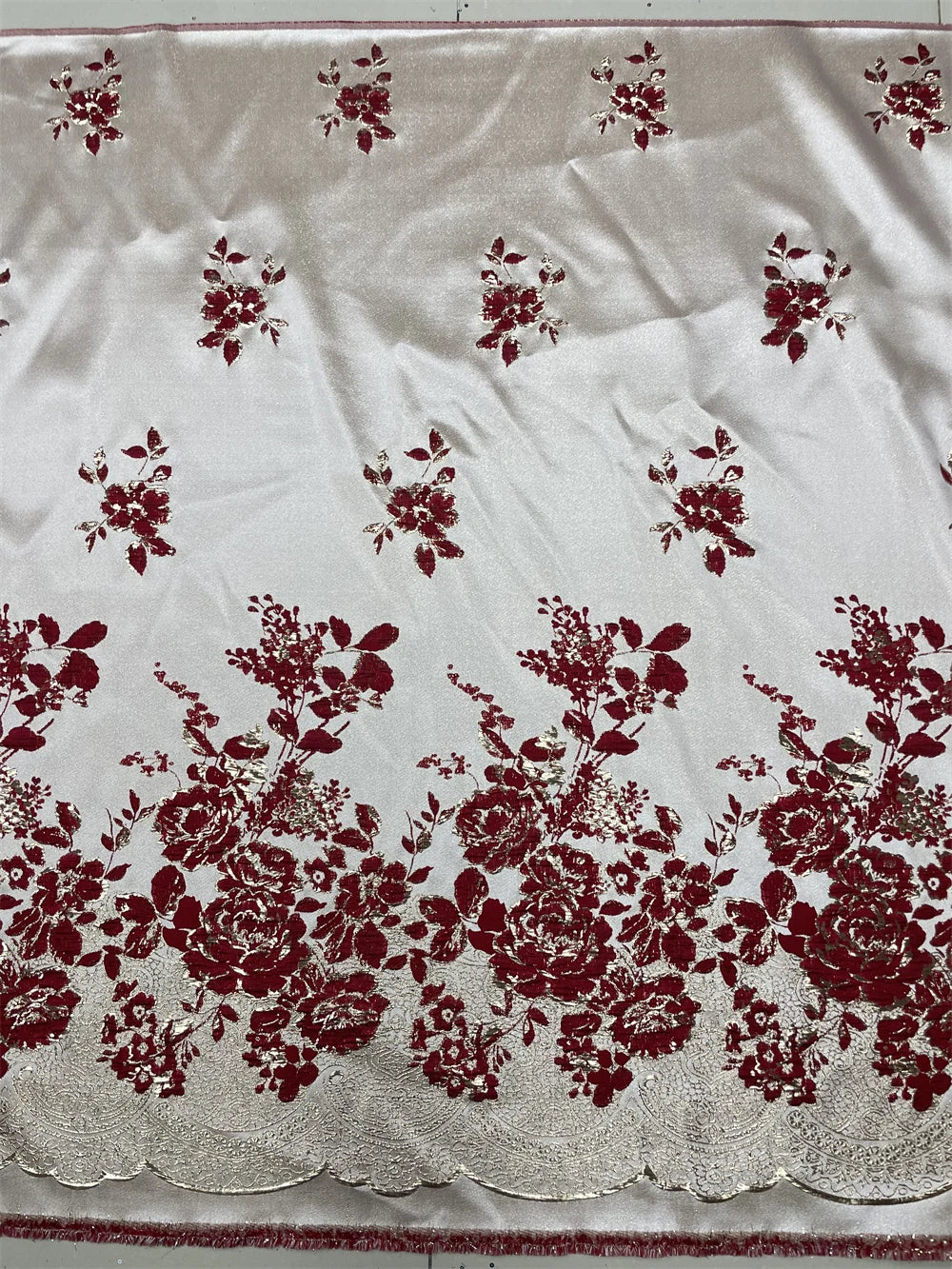 New Arrival African Brocade Lace Fabric Jacquard Organza Fabric High Quality Damask Jacquard for Wedding Evening Dresses 5yards