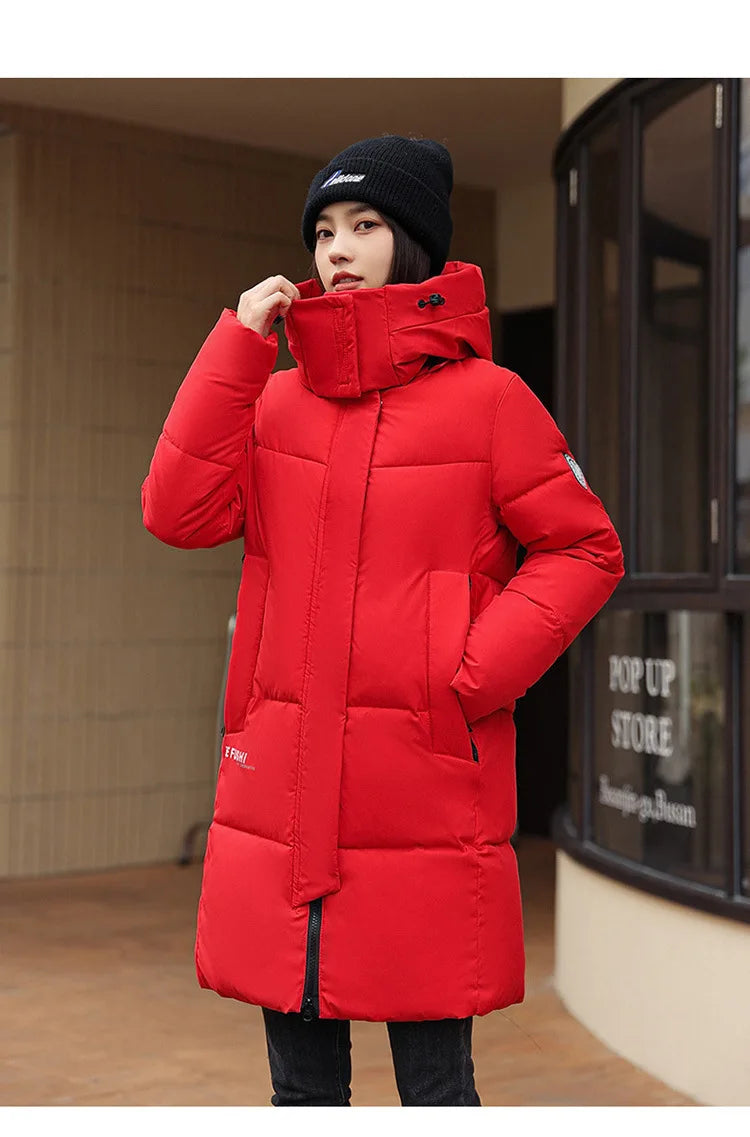 Women'S Winter Down Cotton Jacket 2025 New Warm Thicken Cotton Padded Jacket Korean Loose Plus Size Parkas Outwear Long Coat