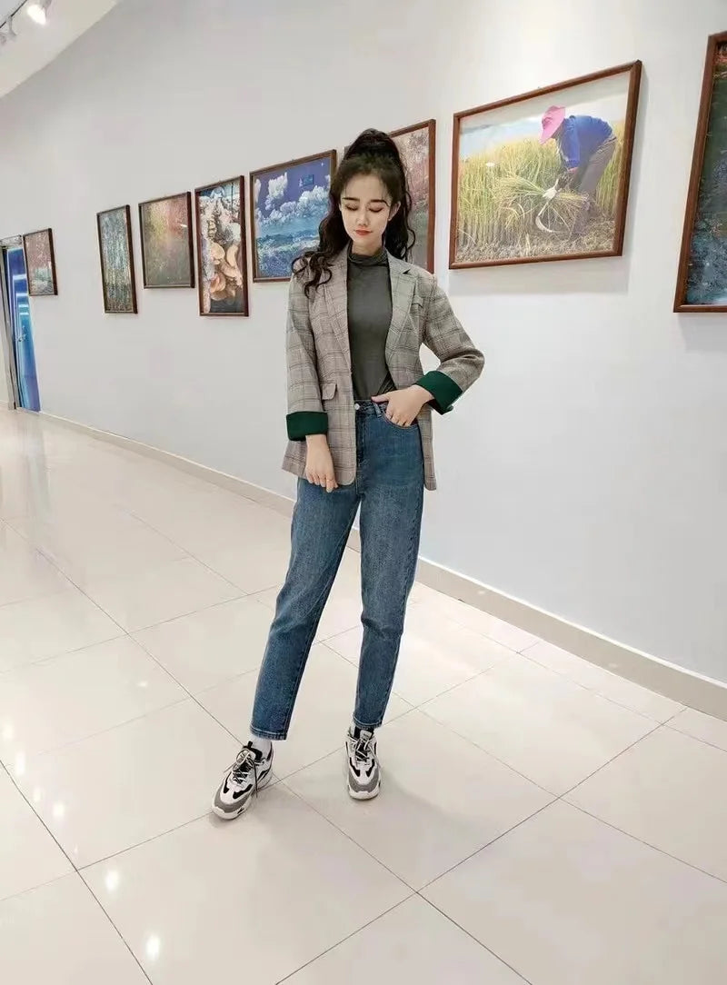 New Fashion Business Interview Plaid Suits Women Work Office Ladies Long Sleeve Spring Casual Blazer