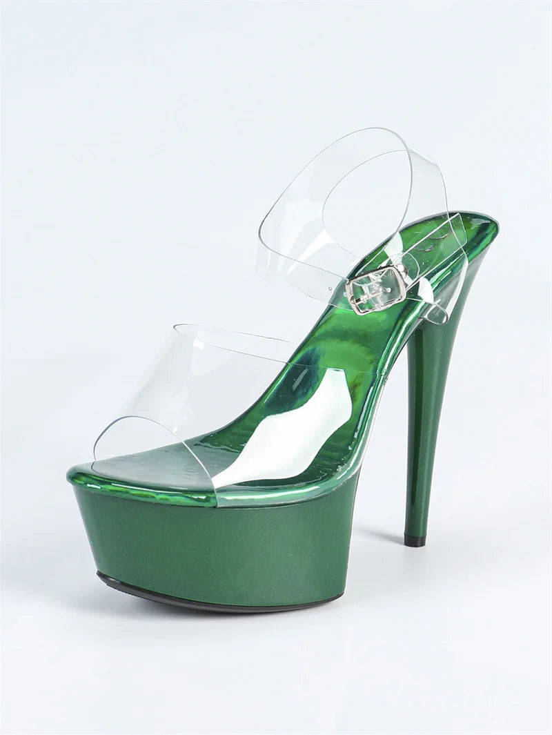 Liyke PVC Transparent Sandals For Women Summer Fashion Open Toe Buckle Strap Platform High Heels Party Stripper Pole Dance Shoes