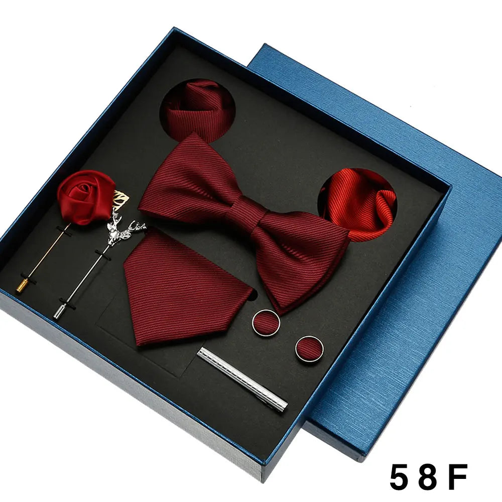 Luxury Tie Set For Men Solid Color Necktie Pocket Square Brooch Cufflinks Gift Box Wedding Business 8pcs Mens Neck Tie Accessory