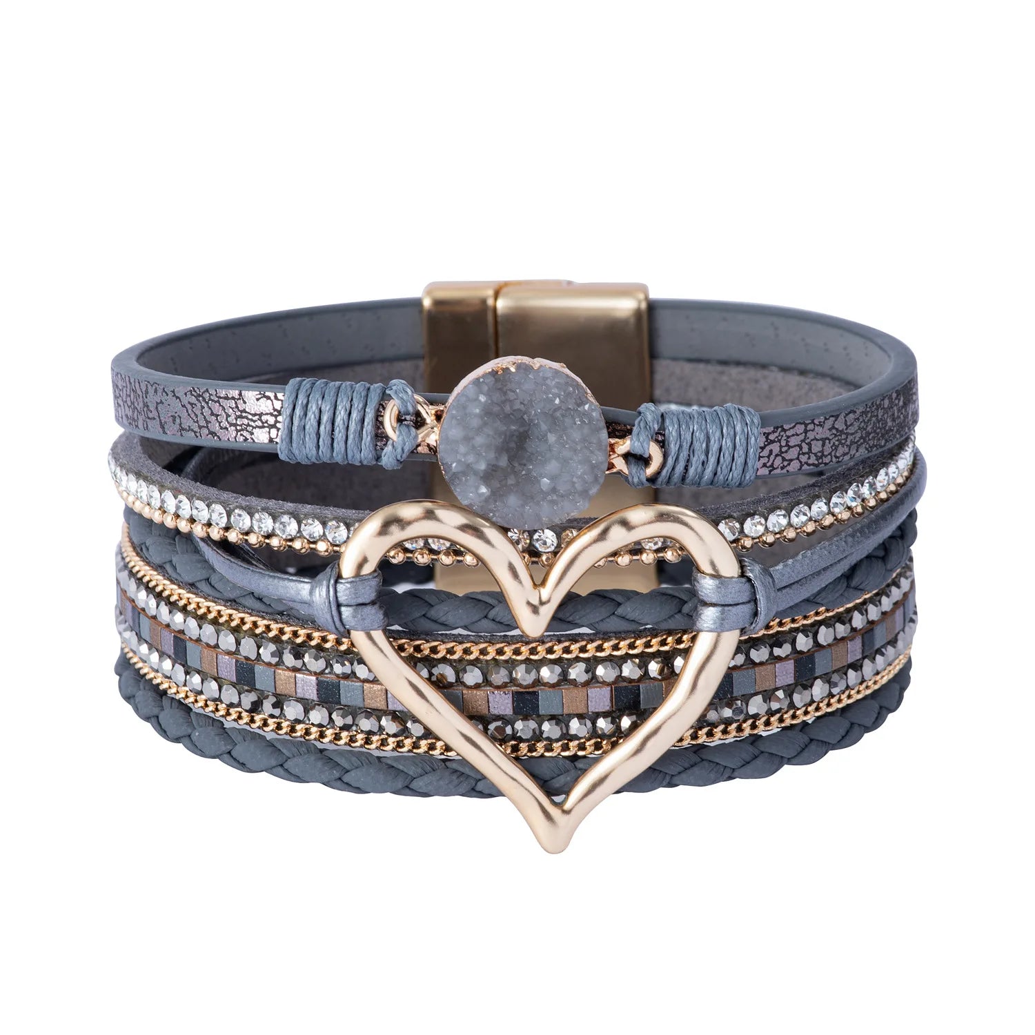 WYBU Love Heart Charm Leather Bracelets For Women Fashion Braided Bangles Multilayer Resin Stone Hollow Leather Wrap Bracelets