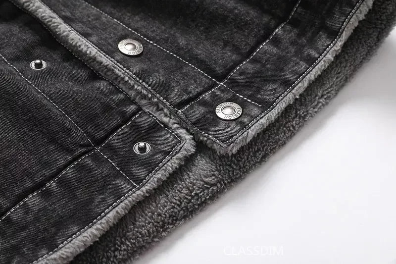 Men Winter Black Denim Jackets Fleece Warm Coats Good Quality Male Casual Winter Jackets Outwear Casual Coats Winter Clothes 4XL