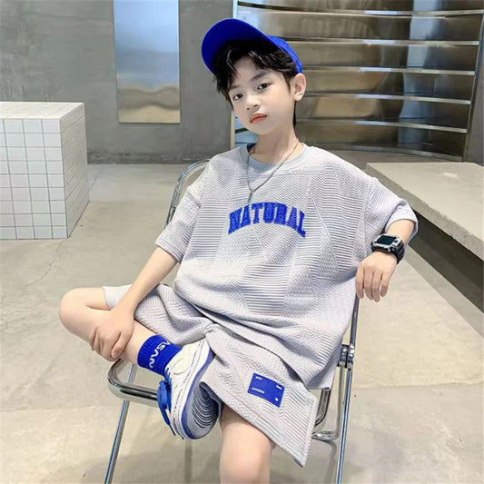 Boys Summer Casual Sets Thin Handsome T-shirt + Loose Shorts 2Pcs Kids Sportswear Loungewear Outfit Teenager Suit 5-14 Years