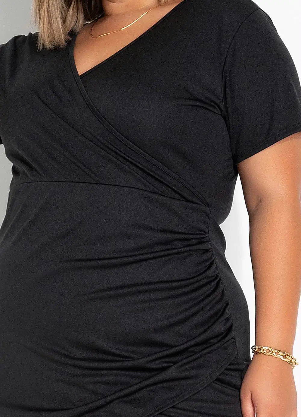 Plus Size1XL-5XL Solid Color Package Hip Dress V-neck Cross-fold Irregular Mini Dress Business Office Wear Sexy Elegant Fashion