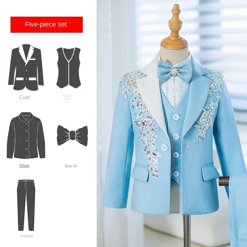 Children's Suit Set New High-End Handmade Flower Boy Host Piano Performance Blazer Traje De Niño Para Boda Boys Suits A3755