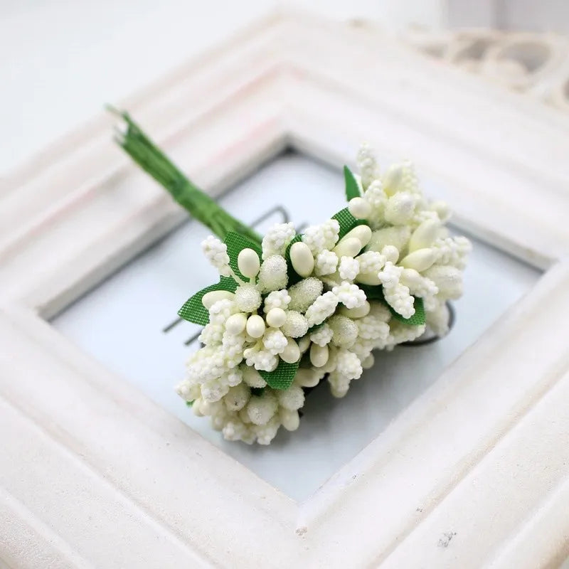 12pcs pearl Berry Artificial Stamen Flower For Wedding Home Decoration Pistil DIY wreath Scrapbooking Craft Fake Flowers