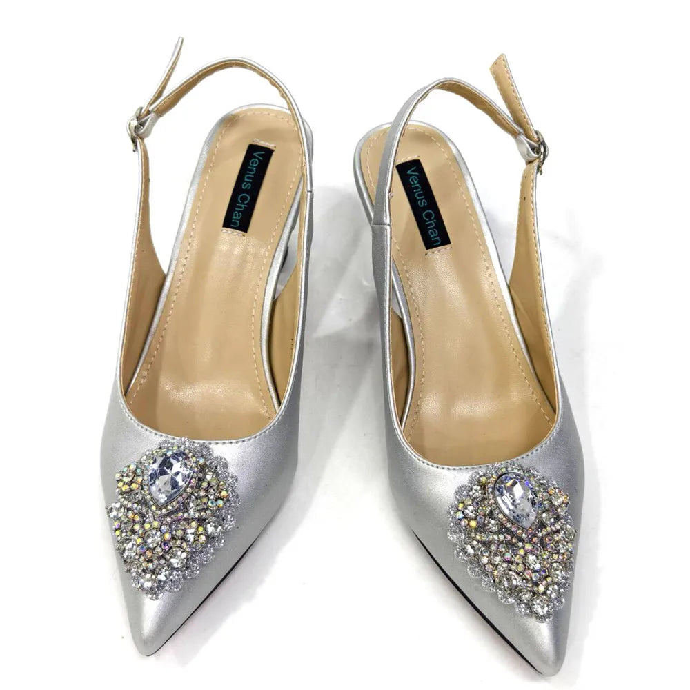 Italian 2024 Fashion Design Diamond Chain Full Diamond Bag And Pointed High Heels Noble And Generous Decoration Full Diamond
