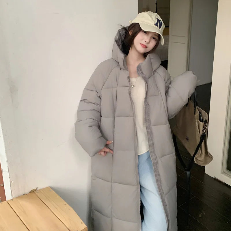 Long Coats Parkas Women Loose Zipper Hooded Jacket Thick Warm Casual Full Sleeve Elegant Spliced Jackets Autumn Winter