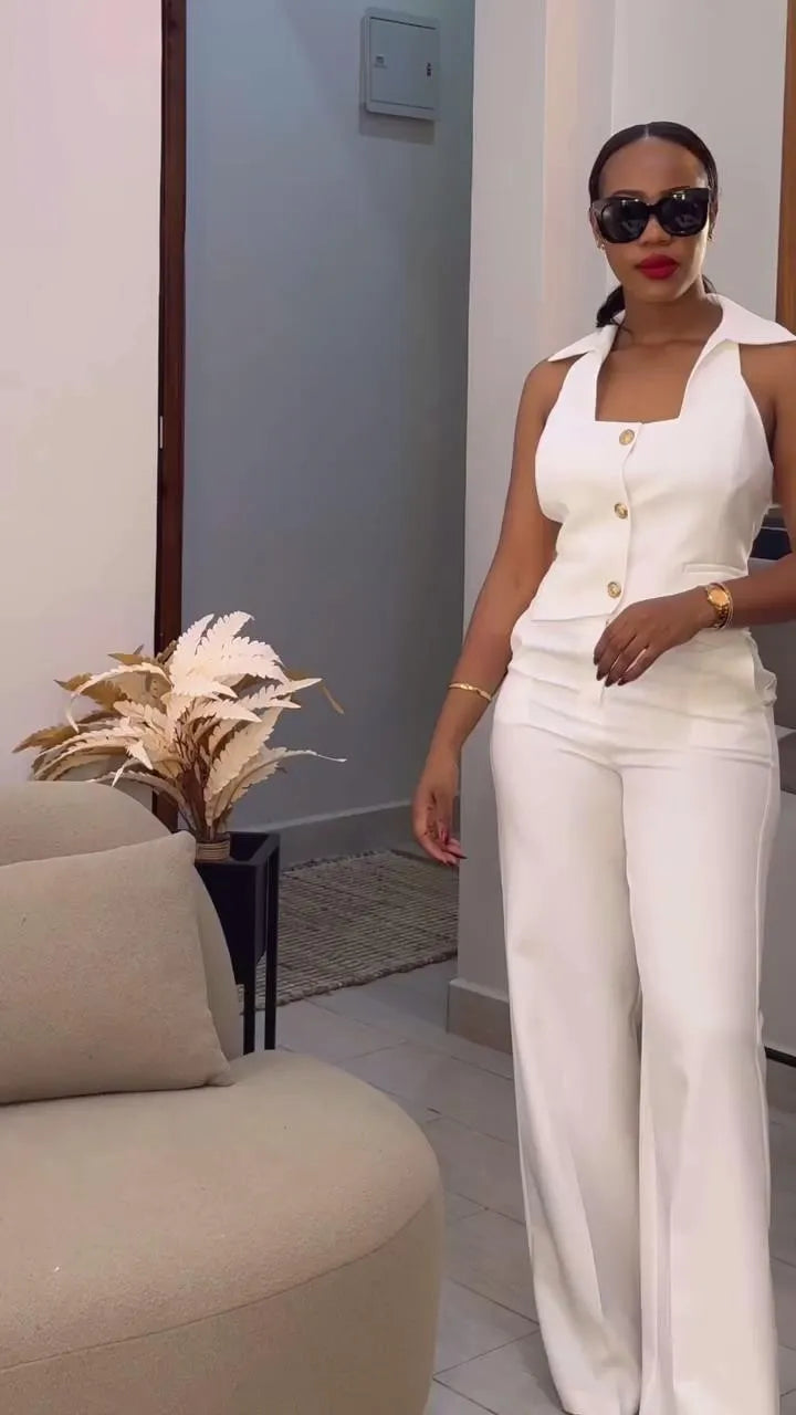 Pants Set Women Two Piece Sets Sexy Matching Sets Sleeveless Vest Tops Wide Leg Long Pants High Waist Slim Fit Y2k Streetwear