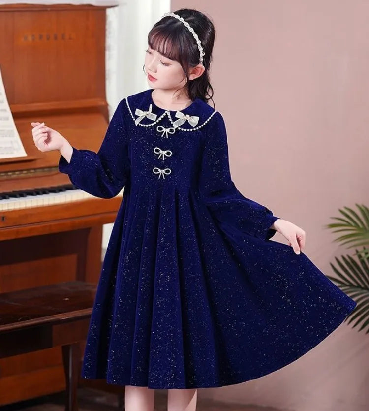 Girls' 2025 Spring New Arrival Long Sleeve Sweet Princess Gown - Trending Chic Dress for Big Kids 4-12 Years Old