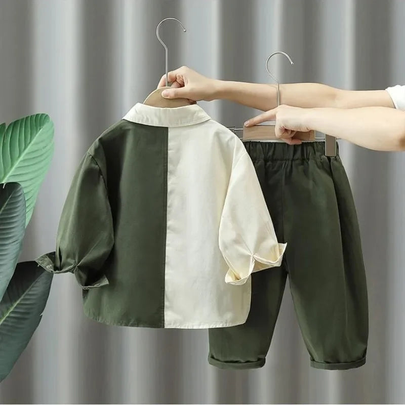 Suit for Boy Kids Boys Autumn Suit 2024 New Children's Baby Cotton Long Sleeve Shirt Pants Two Piece Boys' Clothing Set