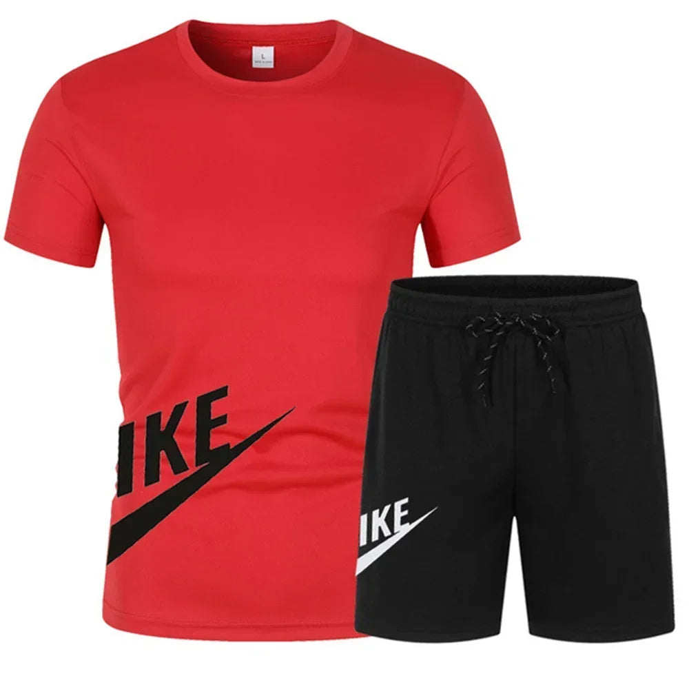 2025 Summer Sports Men's Suit Running 3d Printed Top Casual T-shirt + Shorts 2-piece Jogging Breathable Quick-drying Clothing
