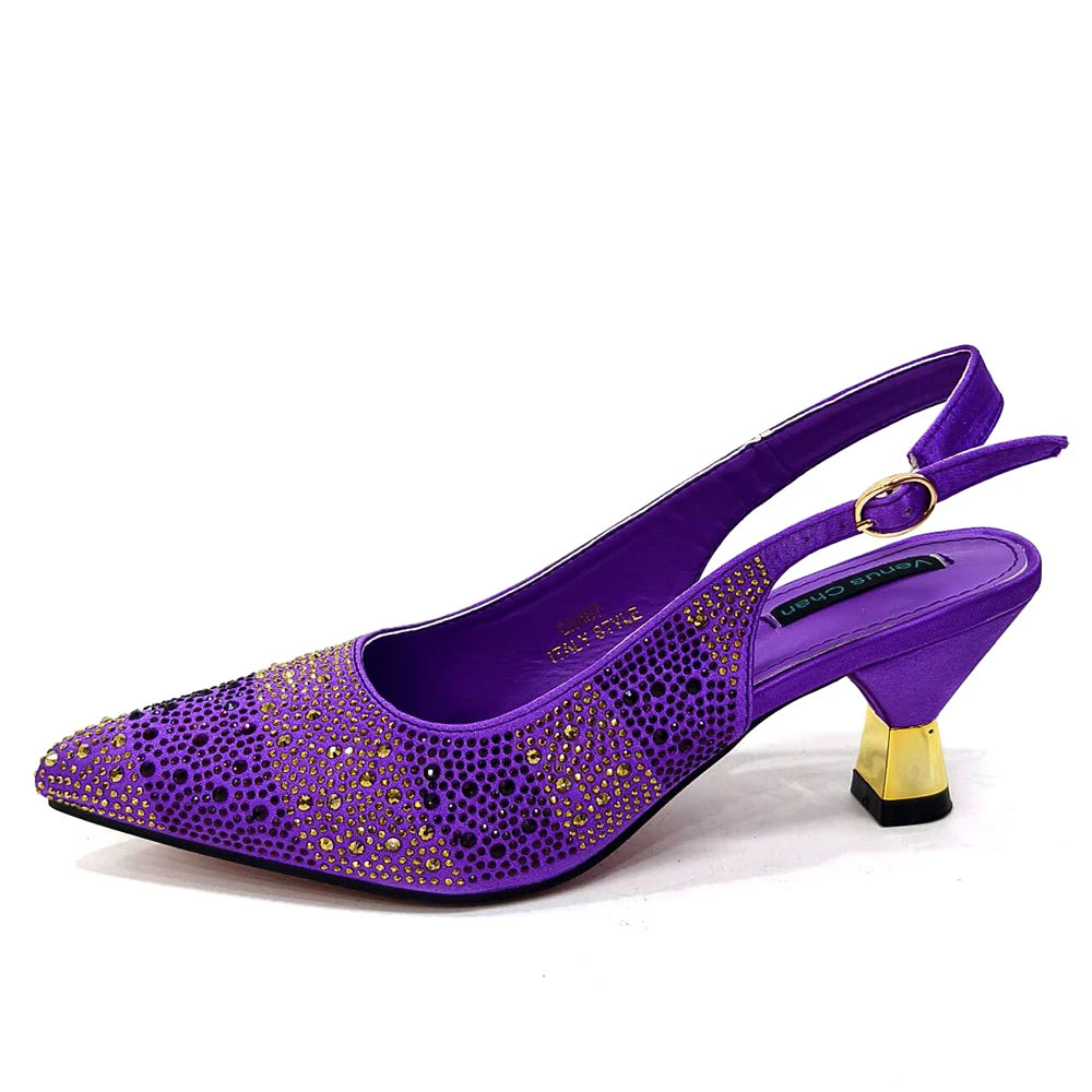 Venus Chan 2024 Hot Selling INS Pointed-Toe Luxury Style High Heels Sandal With Bag Set in Gold Color For Wedding Party Women