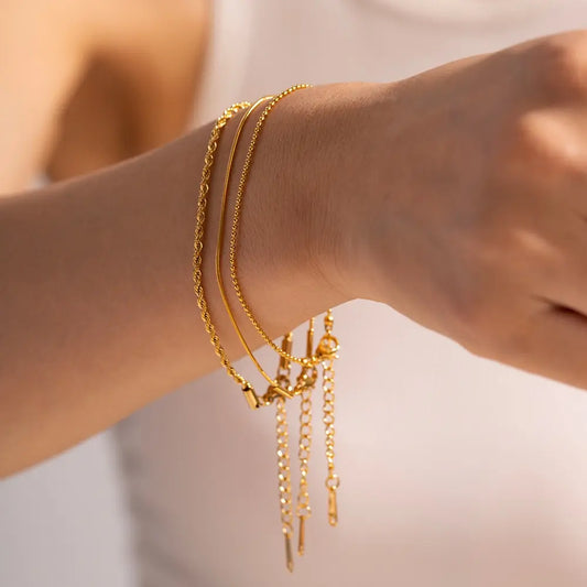 3 Pcs/Set Minimalist Classic Multi Layer Chain Bracelet For Women Three Link Set Stainless Steel Waterproof Jewelry Party Gift
