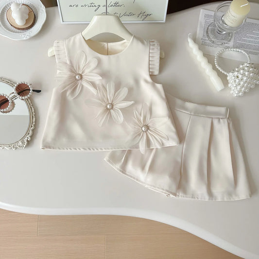 New Baby Girls 2Pcs Summer Clothing Set Three Flowers Short Sleeve T-shirt Shorts Toddler Children's Girl Casual Outfit Suit