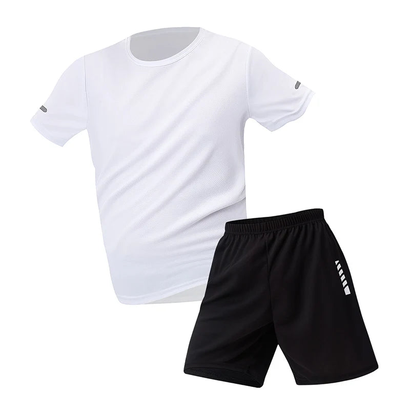 2 Pack European and American Size MEN'S Short-sleeved Shorts Suit MEN'S Casual T-shirt Suit Joker Running Fitness Two-piece Suit