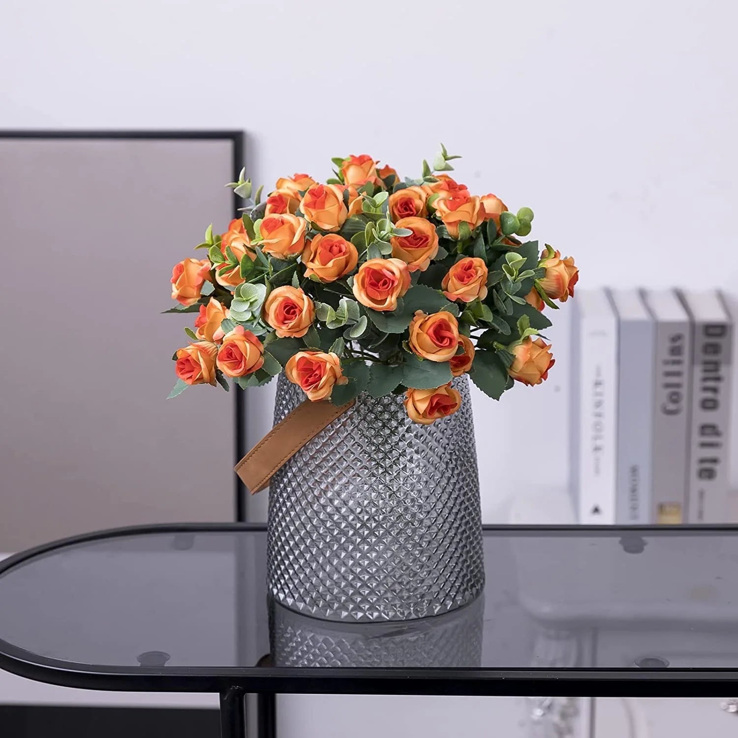 10 Heads Artificial Flower Silk Rose white Eucalyptus leaves Peony Bouquet Fake Flower for Wedding Table Party Vase Home Decor