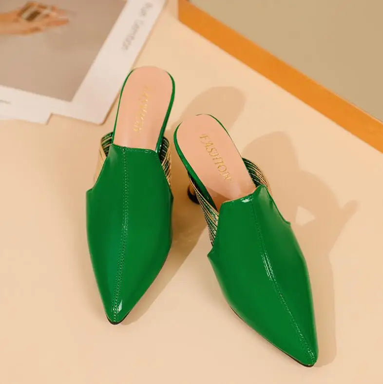 Women Sandals Wedding Party Strange Heels Mules Fashion Rhinestone Slippers Quality PU Pumps Shoes Woman