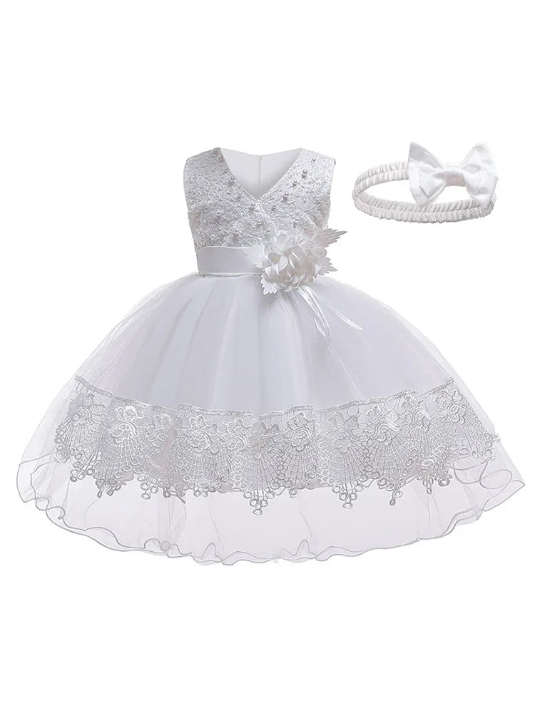 Baby Girls Baptism Dress 6 12 18 24 Months NewbornEmbroidery Princess Dress for 1st Birthday Party White Dres First Communion