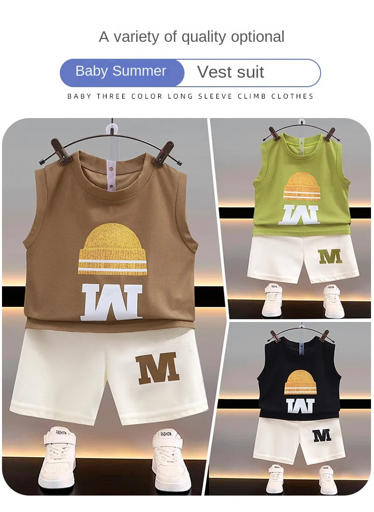 Summer New Children's Vest Set Boys Sleeveless Top Shorts Summer Two-piece Kids Clothing Vest T-shirt +shorts Pants 2pcs/set