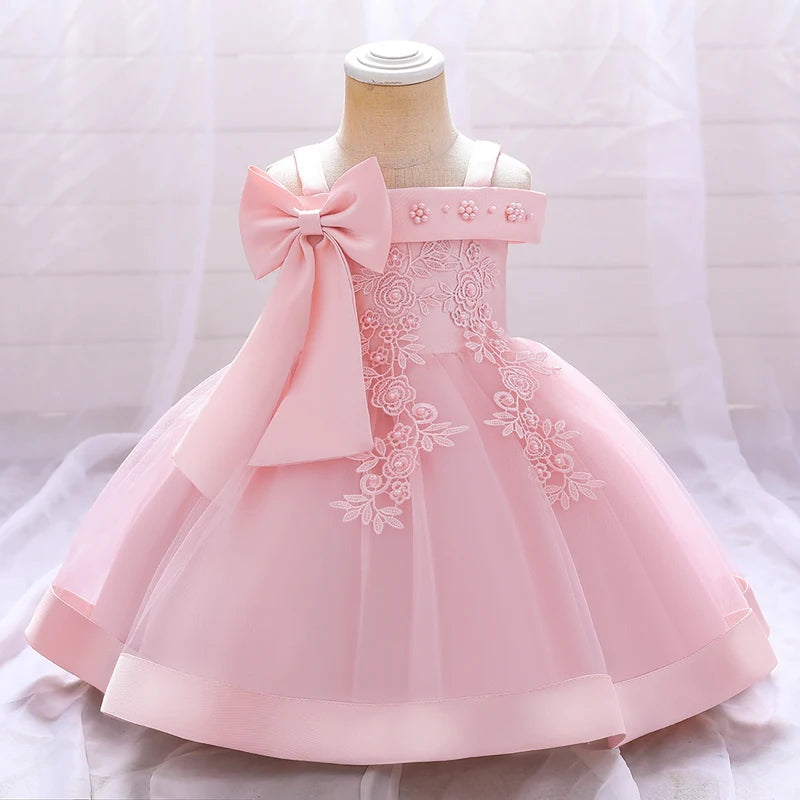 Flower Ceremony 1st  Birthday Dress For Baby Girl Clothing Baptism Princess Dress Girls Dresses Party Costume One Shoulder