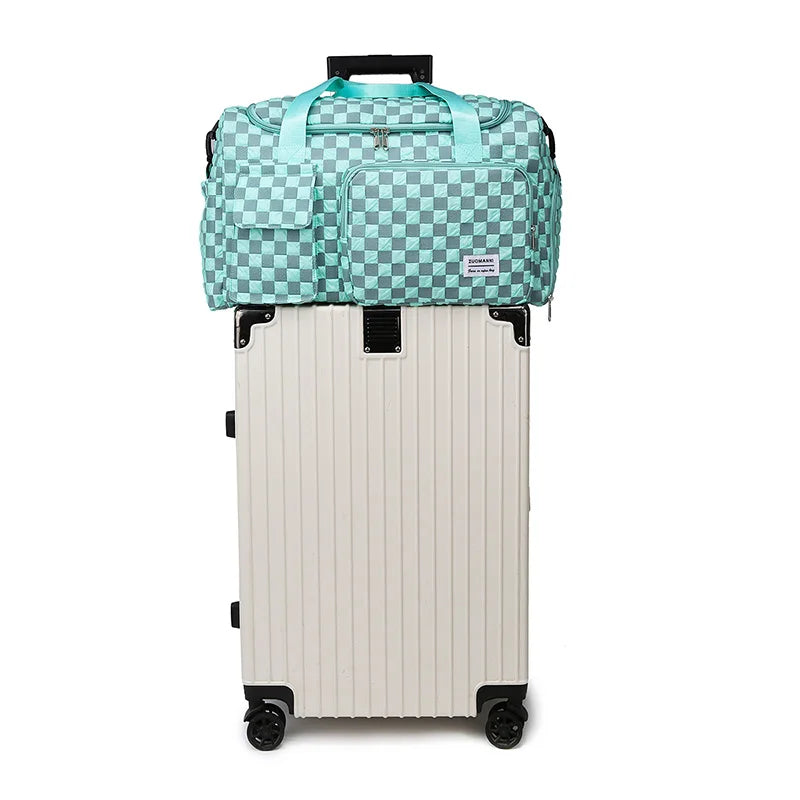 Fashion Large Capacity Checkerboard Pattern Duffle Handbag, Lightweight Travel Luggage Storage Bag, Portable Sports Fitness Bag