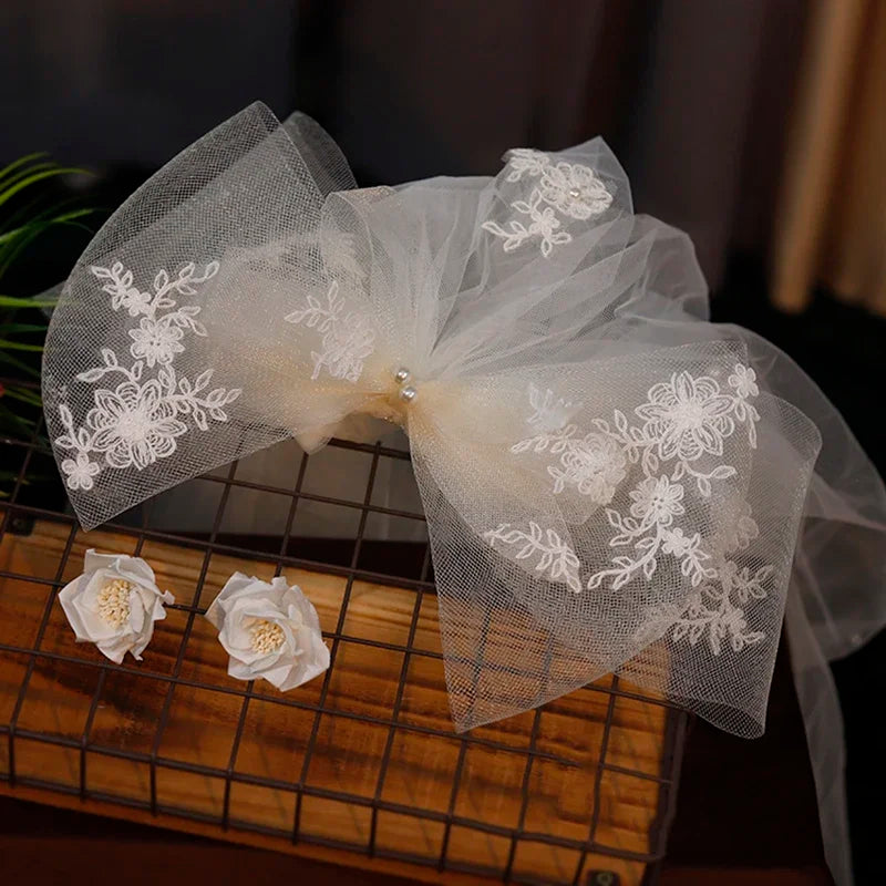 Korean Style Wedding Veil Large Bowknot Bride Veils Wedding Hair Accessories Woman's accessories
