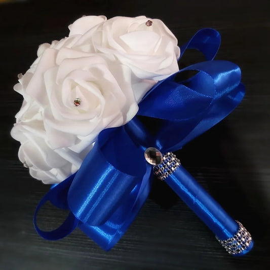 Romantic Rose Flower Bouquet PE Flower Satin Bridal Wedding Bouquet Simulation Artificial Rose Flower Bridal Wedding