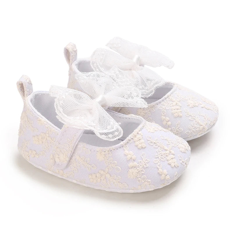 Newborn Toddler Baby Shoes Girl Baby Crib Shoes Princess Flower Bow Baby Cotton Sole First Walker Sneakers 0-18 Months