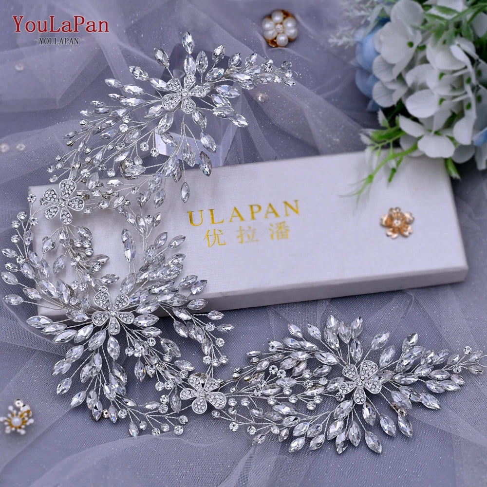 YouLaPan Luxury Wedding Headpiece Rhinestone Hair Vine for Bride Headwear Alloy Flower Headband Weding Hair Accessories HP390