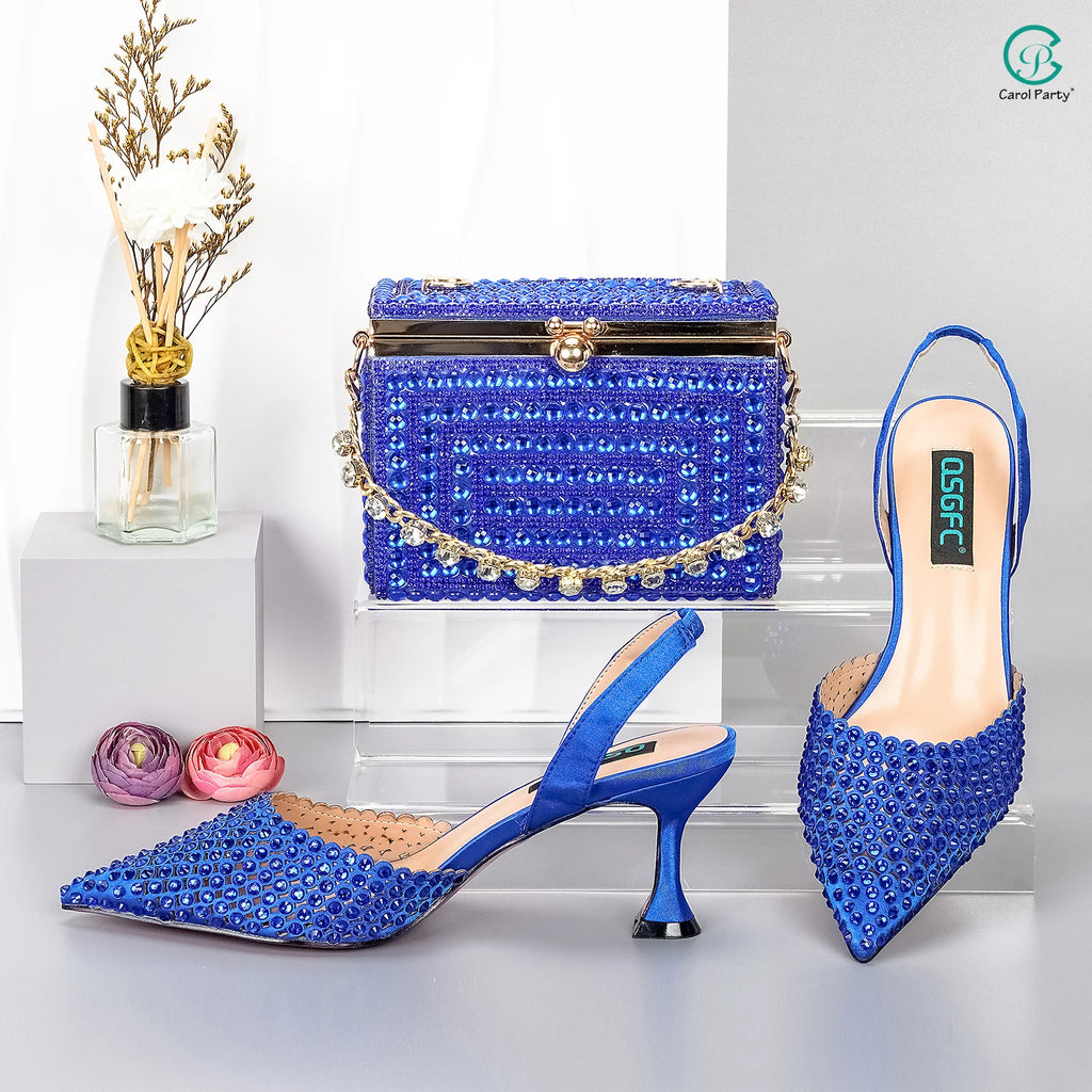 Italian Design Wedding Party Shoes & Small Box Bag Comfortable Noble Thin Heels Sexy Single Shoes Mesh Breathable Women's