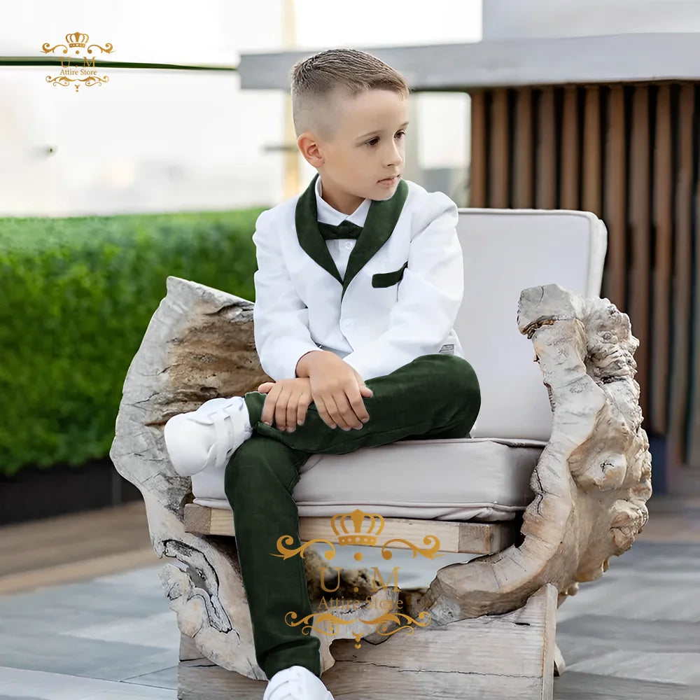 Boys' Linen Suit 2-piece set white Jacket Grey Pants Toddler first communion Outfit, pageboy formal set for wedding ring bearer