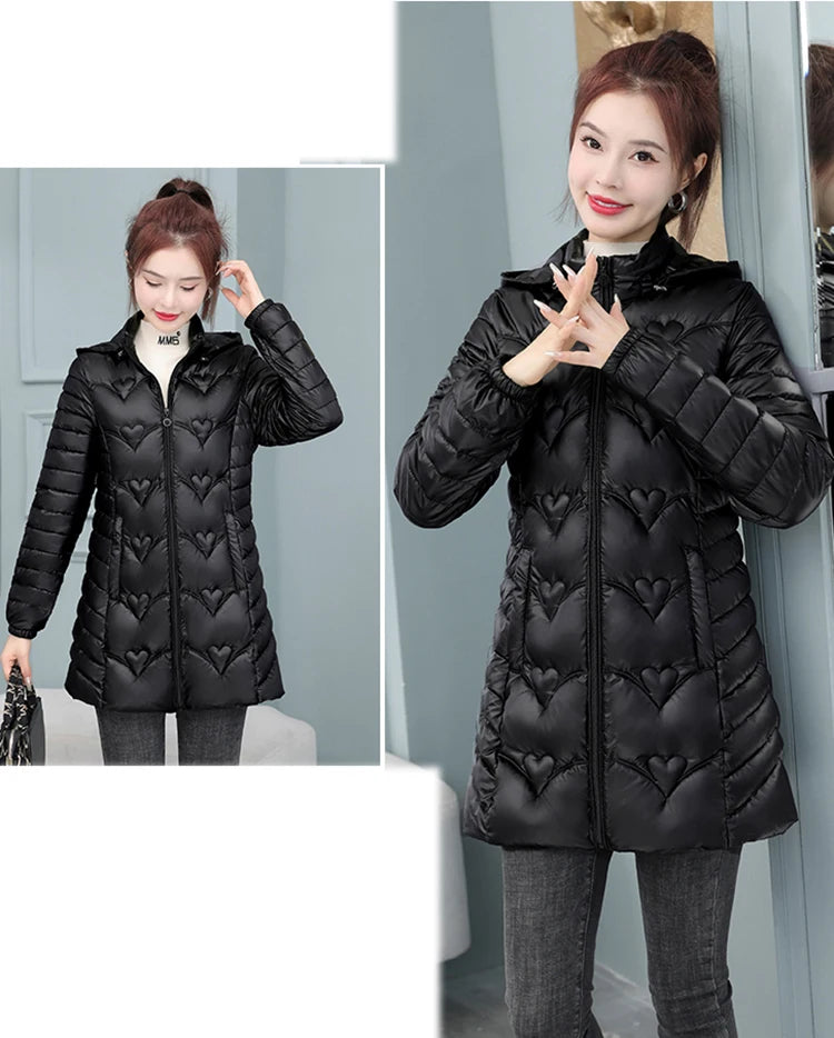 2023 New Winter Jacket Long Coats Women  Hooded Glossy DownCotton Jacket Warm Casual Parka Padded Cotton Coat Female