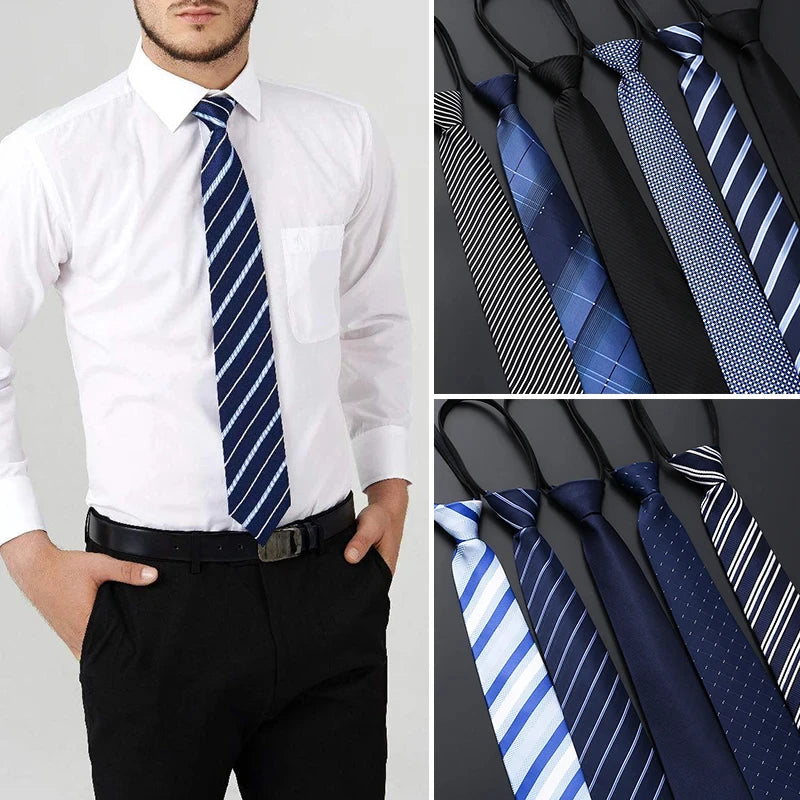 Elegant Blue Black Striped Men Shirt Business Dress Zipper Neck Lazy Ties Vestisens Accessories Wedding Groom