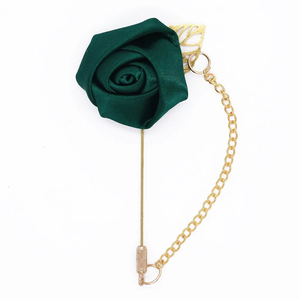Burgundy Boutonnieres Wedding Accessories Groom Corsage Lapel Pins Ribbon Rose Flower Women Buttonhole Brooch Mariage Prom Decor