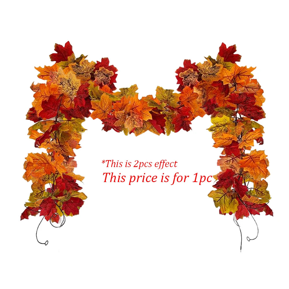 1Pc 6.5Ft Artificial Fall Maple Leaf  Foliage Fake Plant Garland for Home Halloween Thanksgiving Party Wall Table Autumn Decor