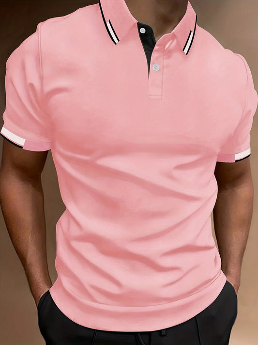 Men's Contrast Binding Short Sleeve Golf Polo Shirt Male Tops For Summer Outdoor Business Casual Short Sleeve Button Polo Tshirt