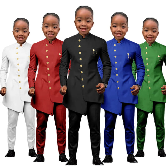 African Boys Suit 2 Piece Set (Jacket+Pant) Long Blazer for Kids Wedding Tuxedo Custom Size Boys Blazer