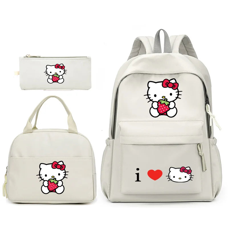 3pcs/Set Hello Kitty Backpack with Lunch Bag for Teenagers Student School Bags Casual Comfortable Travel Set